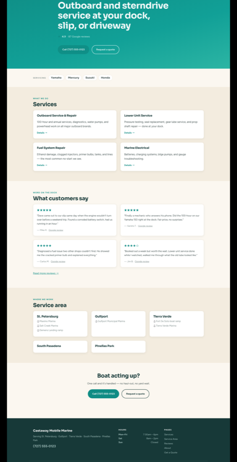 Saltline website style — full homepage
